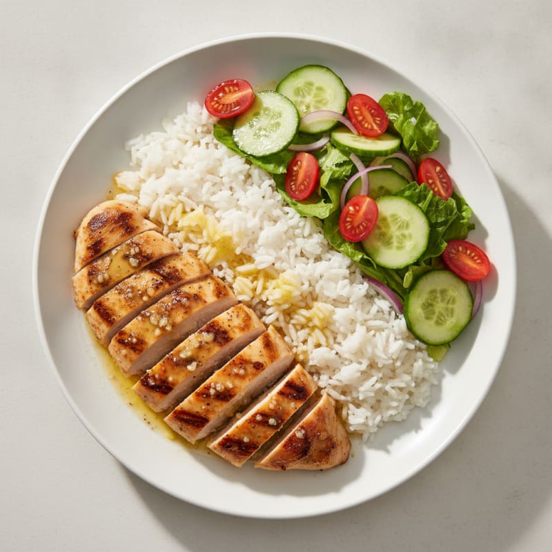 Grilled Chicken and Cucumber Salad with Jasmine Rice