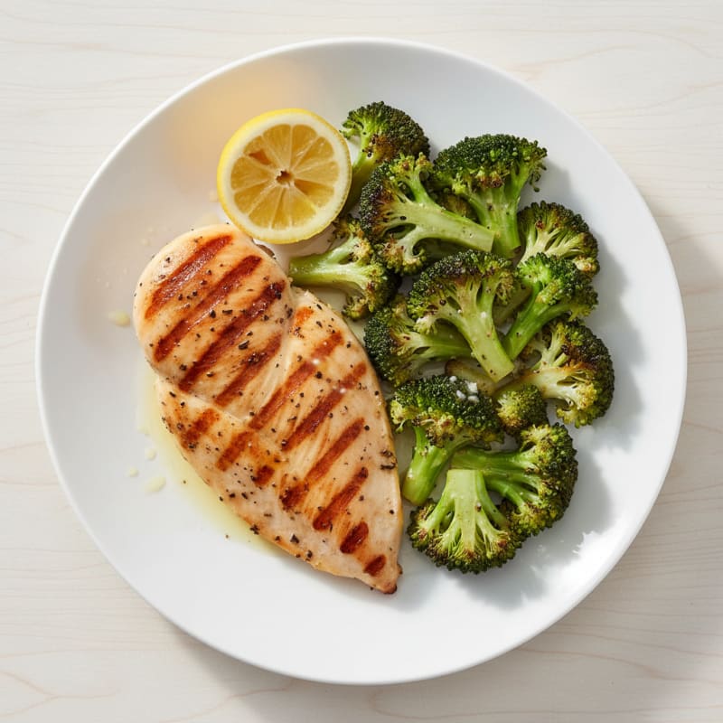 Grilled Chicken Breast with Roasted Broccoli and Lemon