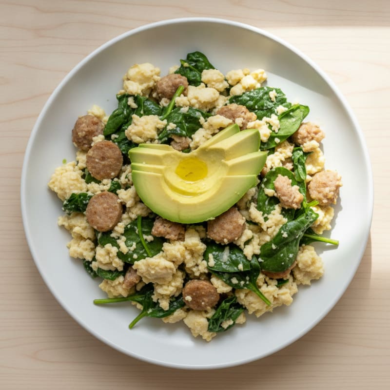 Egg White and Turkey Sausage Scramble with Spinach