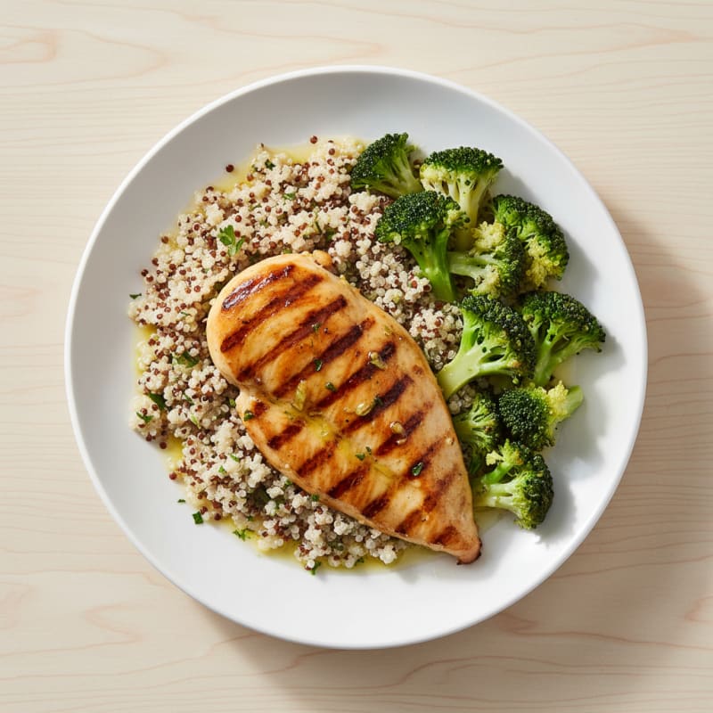 Grilled Chicken Breast with Quinoa and Steamed Broccoli