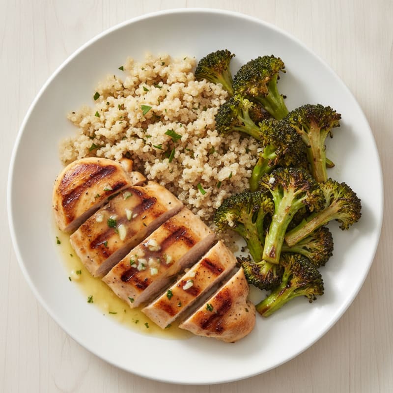 Grilled Lemon Garlic Chicken Breast with Quinoa and Roasted Broccoli