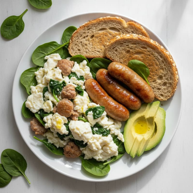 Egg White Scramble with Turkey Sausage and Spinach