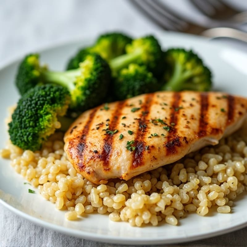 Grilled Chicken Breast with Quinoa and Roasted Broccoli