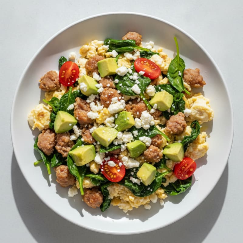 Egg White Scramble with Turkey Sausage and Spinach