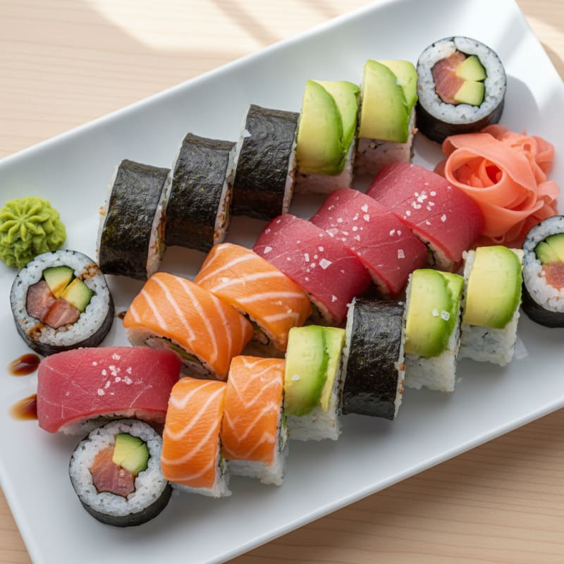 Assorted Fresh Sushi Rolls with Wasabi