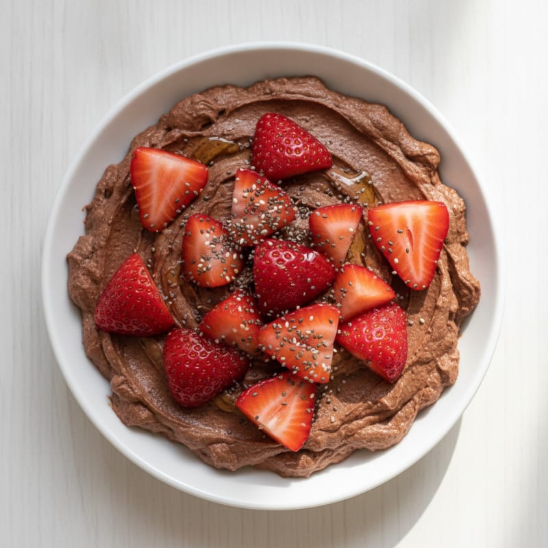 Silky Chocolate Protein Pudding with Fresh Strawberries