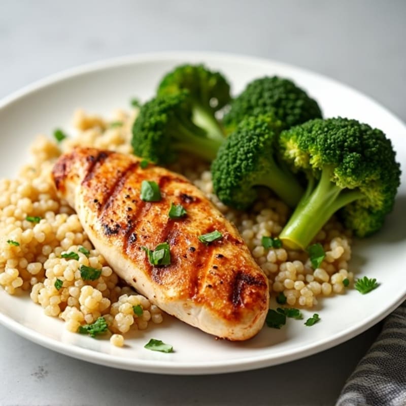 Grilled Chicken Breast with Quinoa and Roasted Broccoli