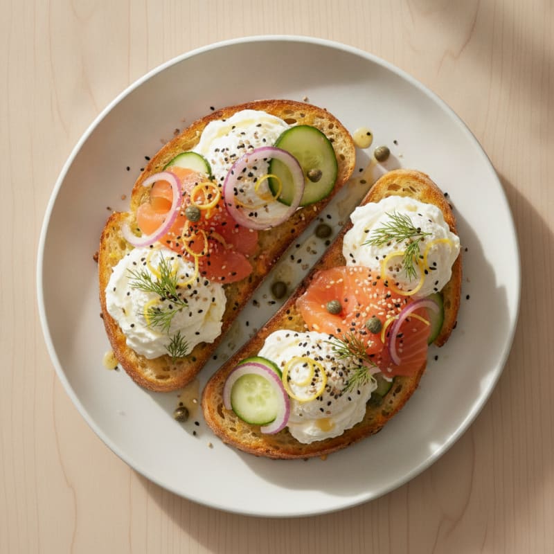 Cold Smoke Salmon Jalapeño Cheddar Toast