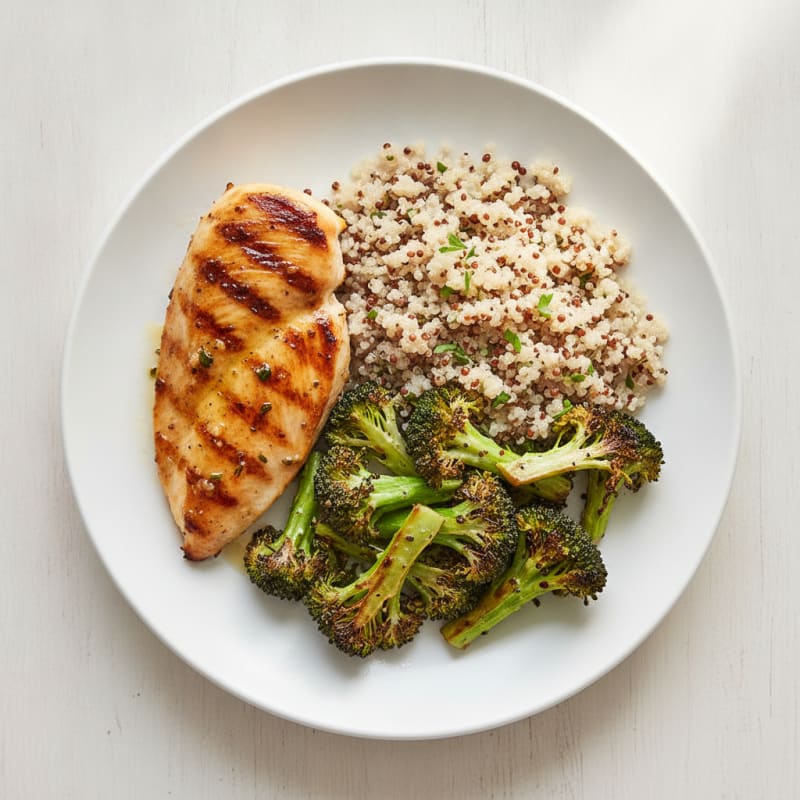 Grilled Chicken Breast with Quinoa and Roasted Broccoli
