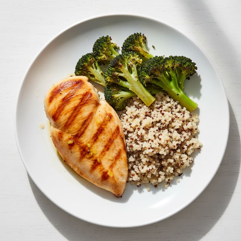 Grilled Chicken Breast with Roasted Broccoli and Quinoa