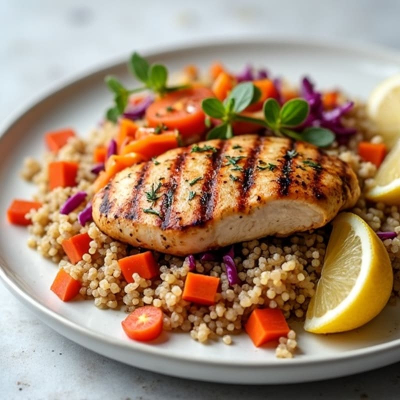 Grilled Chicken Breast with Crunchy Vegetable Slaw and Quinoa