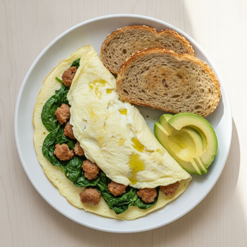 Egg White Spinach Omelet with Turkey Sausage