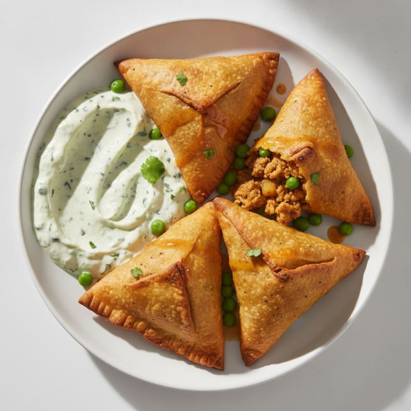 Spiced Potato and Pea Samosas with Chutney