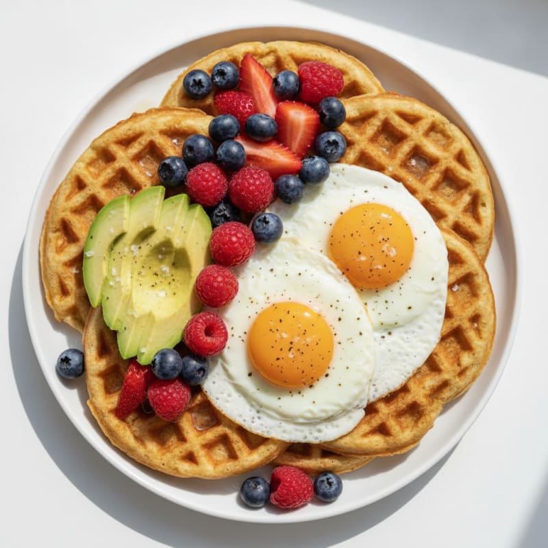 Whey Protein Waffles with Eggs and Berries