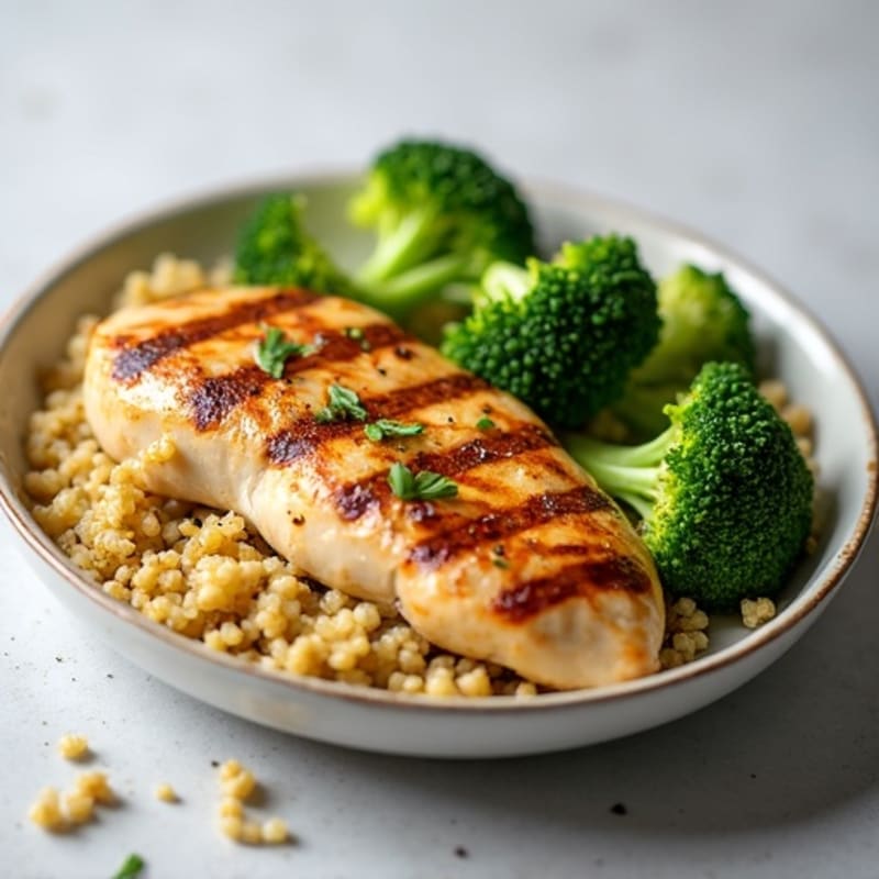 Grilled Chicken Breast with Quinoa and Steamed Broccoli