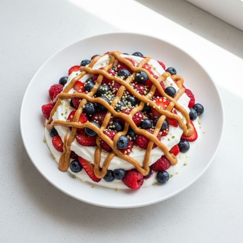 Greek Yogurt Protein Parfait with Mixed Berries and Almond Butter