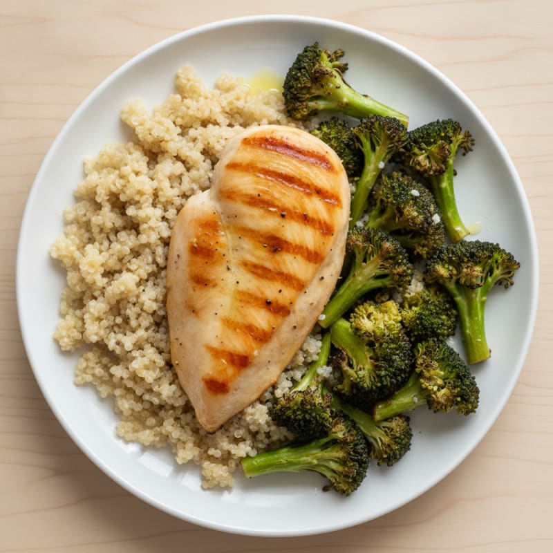 Grilled Chicken Breast with Roasted Broccoli and Quinoa