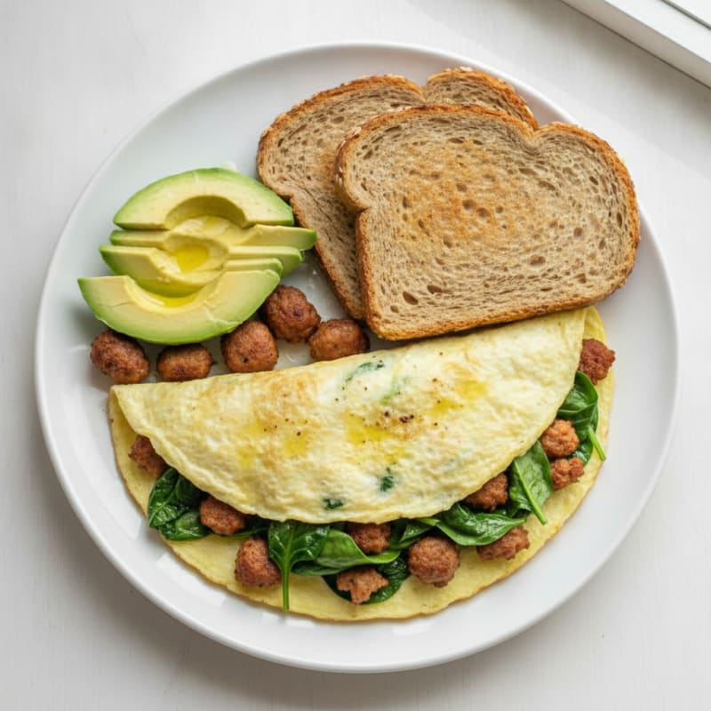 Egg White Spinach Omelet with Turkey Sausage