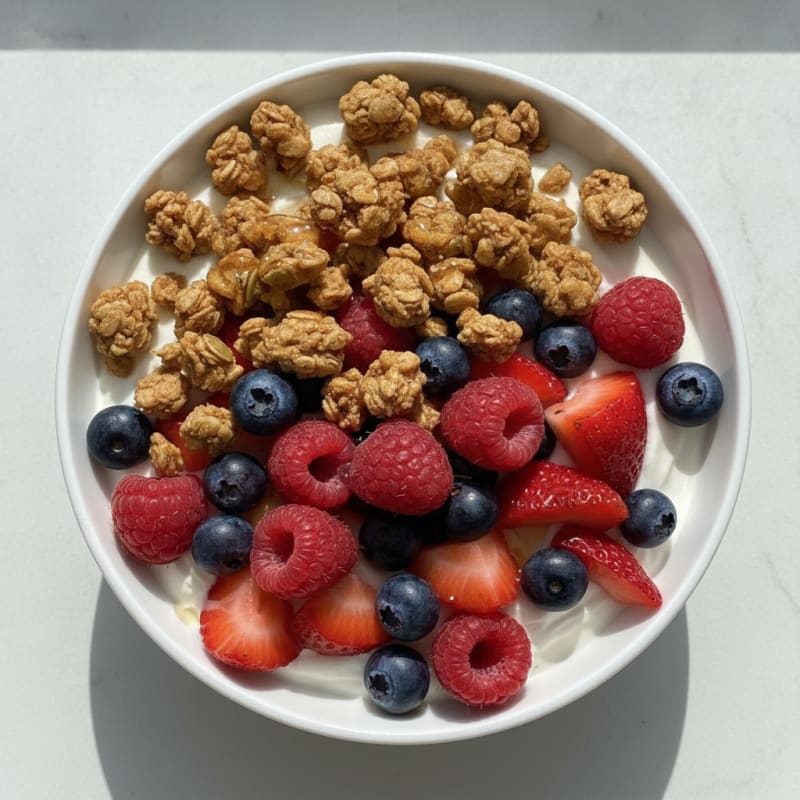 Creamy Greek Yogurt Parfait with Protein Granola and Mixed Berries