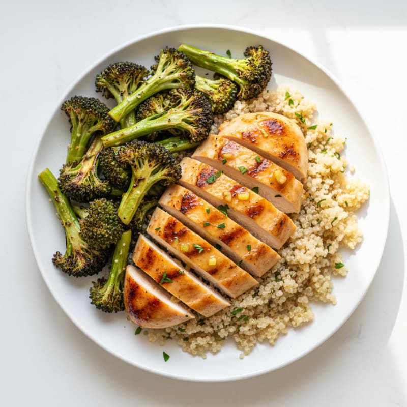 Grilled Chicken Breast with Roasted Broccoli and Quinoa