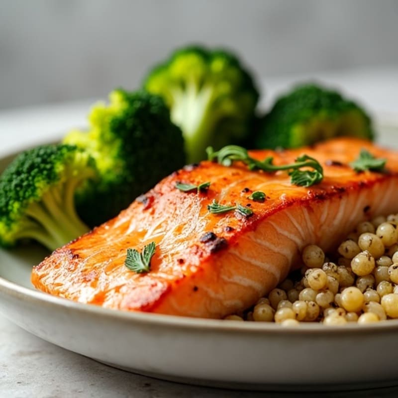 Seared Salmon with Roasted Broccoli and Quinoa