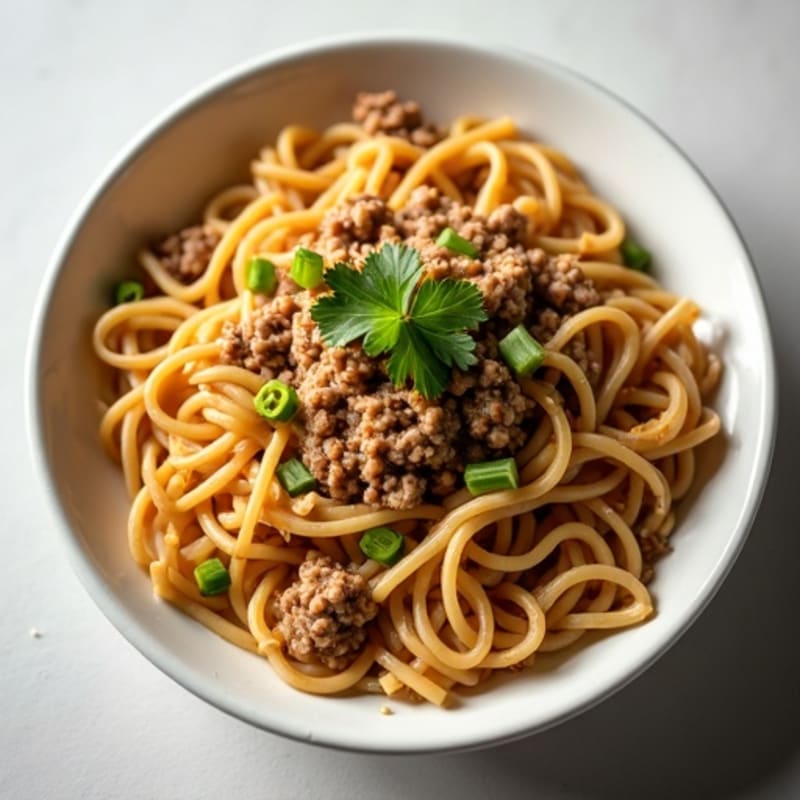 Creamy Spicy Sesame Noodles with Lean Ground Pork