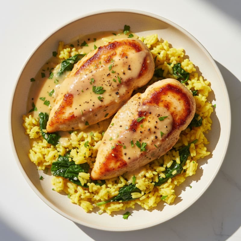 Creamy Lemon Herb Chicken with Golden Rice