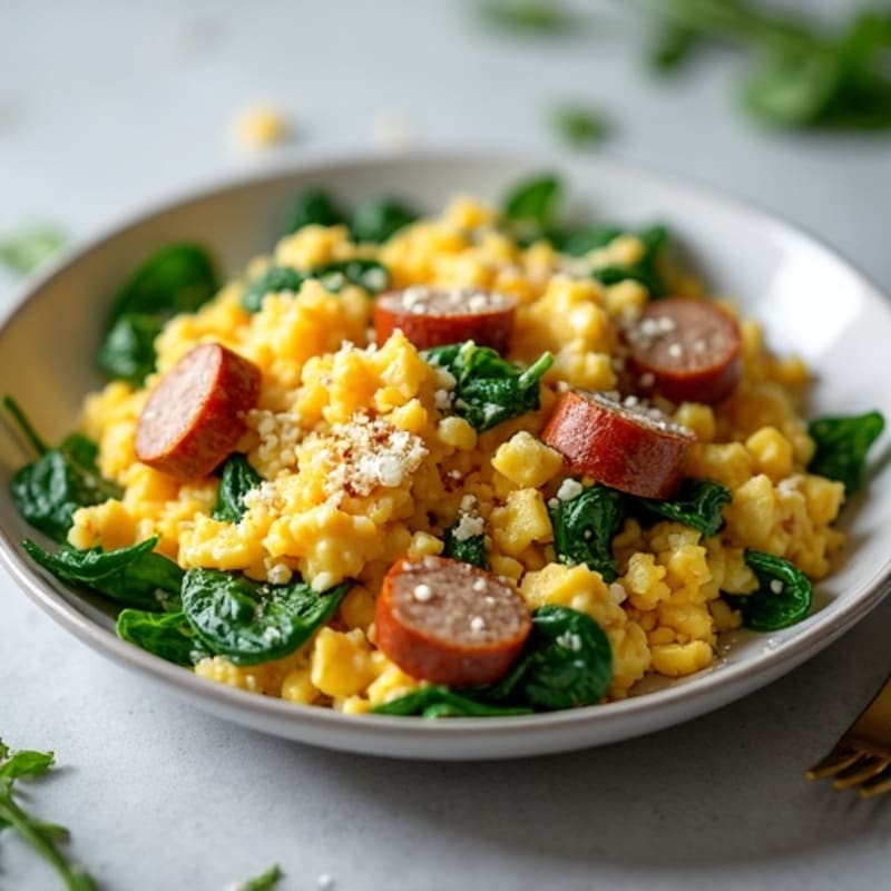 Egg White Spinach Scramble with Turkey Sausage