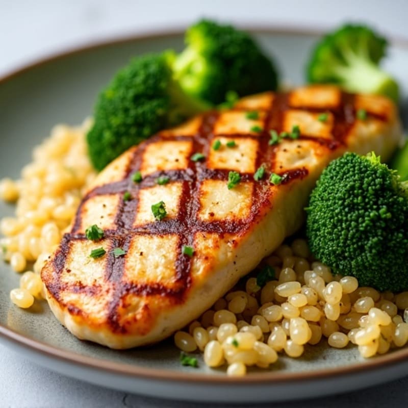 Grilled Chicken Breast with Roasted Broccoli and Quinoa