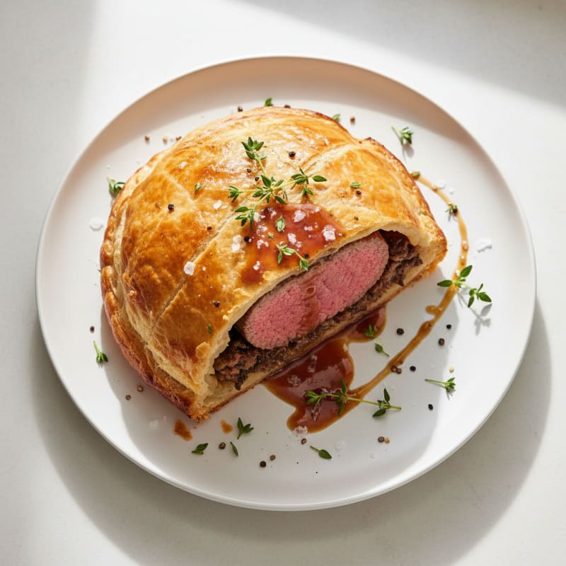 Golden Beef Wellington with Mushroom Duxelles