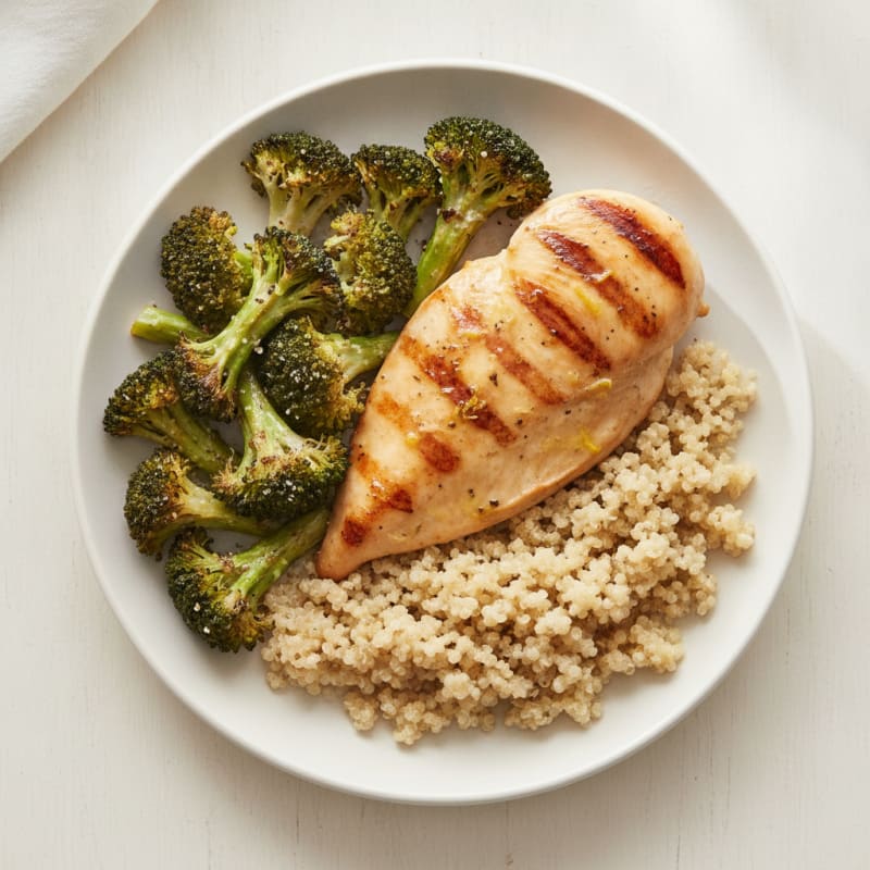 Grilled Chicken Breast with Quinoa and Roasted Broccoli