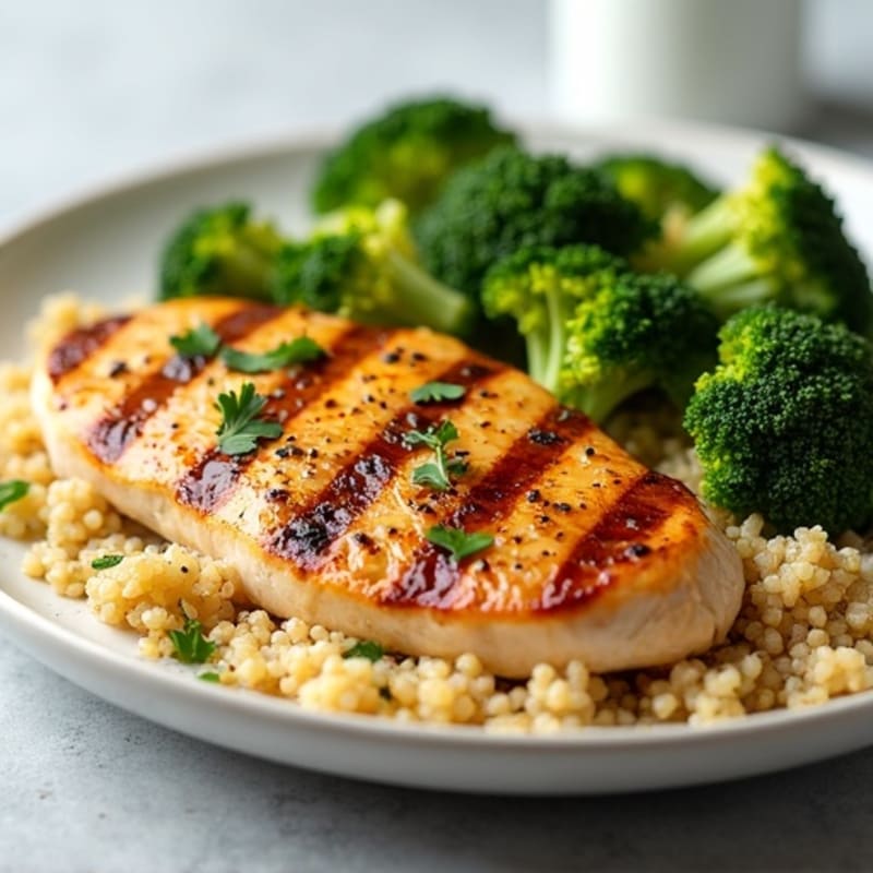 Grilled Chicken Breast with Quinoa and Roasted Broccoli