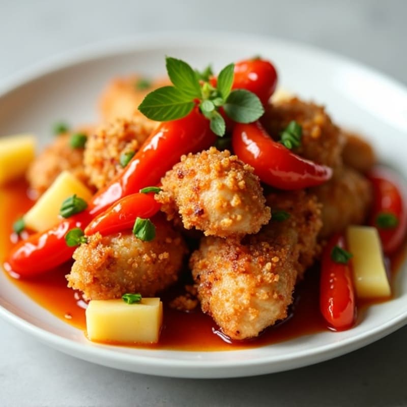 Crispy Baked Sweet & Sour Chicken with Roasted Bell Peppers and Pineapple