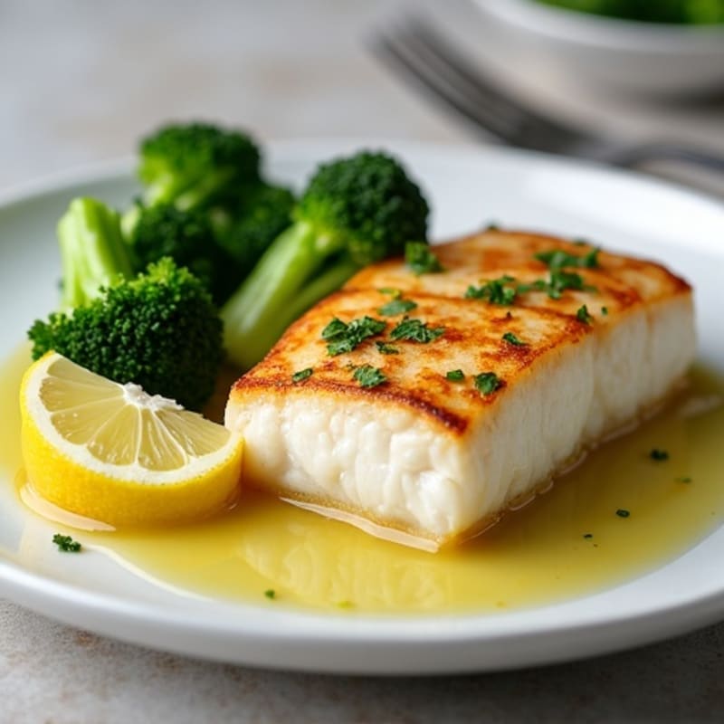 Seared Cod with Steamed Broccoli and Lemon