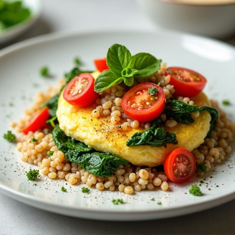 Egg White Spinach Scramble with Cherry Tomatoes and Quinoa