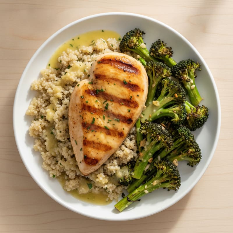 Grilled Chicken Breast with Quinoa and Roasted Broccoli