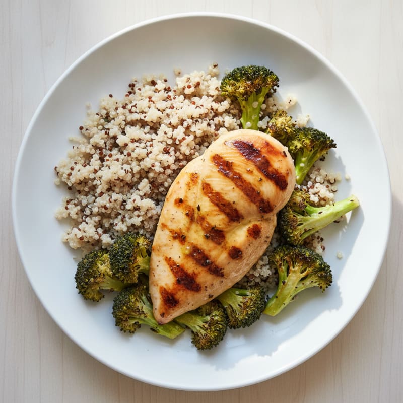 Grilled Chicken Breast with Quinoa and Roasted Broccoli
