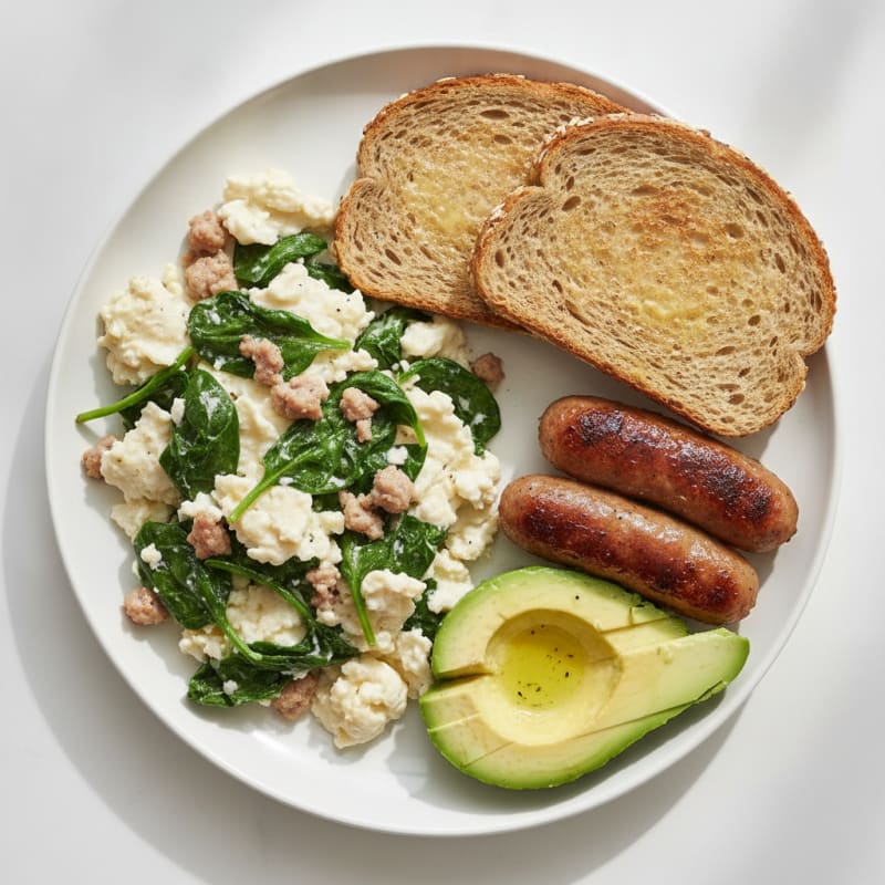 Egg White Spinach Scramble with Turkey Sausage