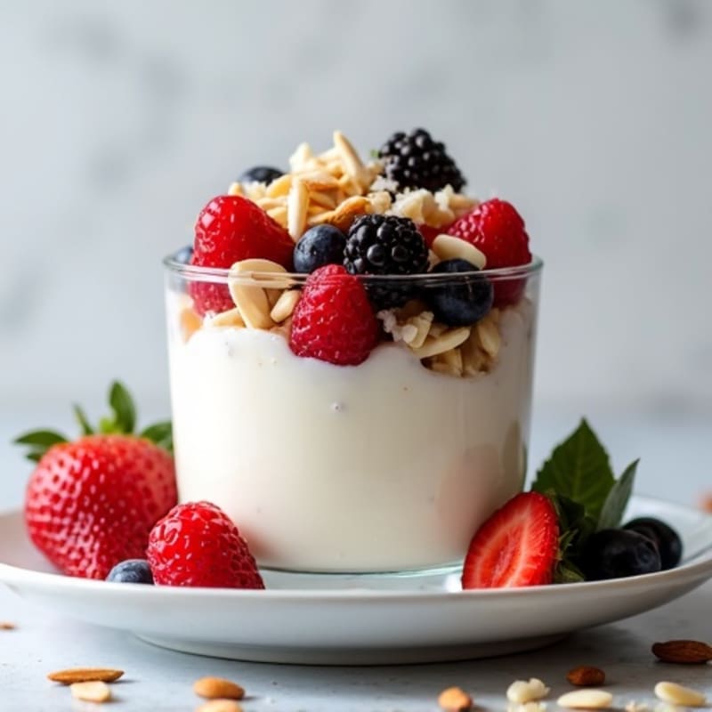 Greek Yogurt Parfait with Mixed Berries and Almonds