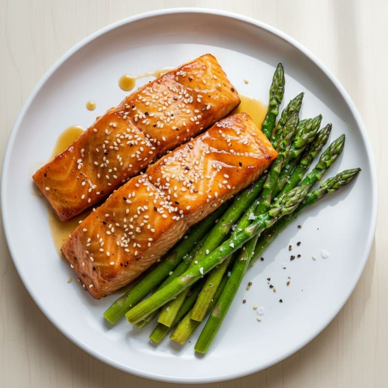 Golden Teriyaki-Glazed Salmon with Roasted Asparagus