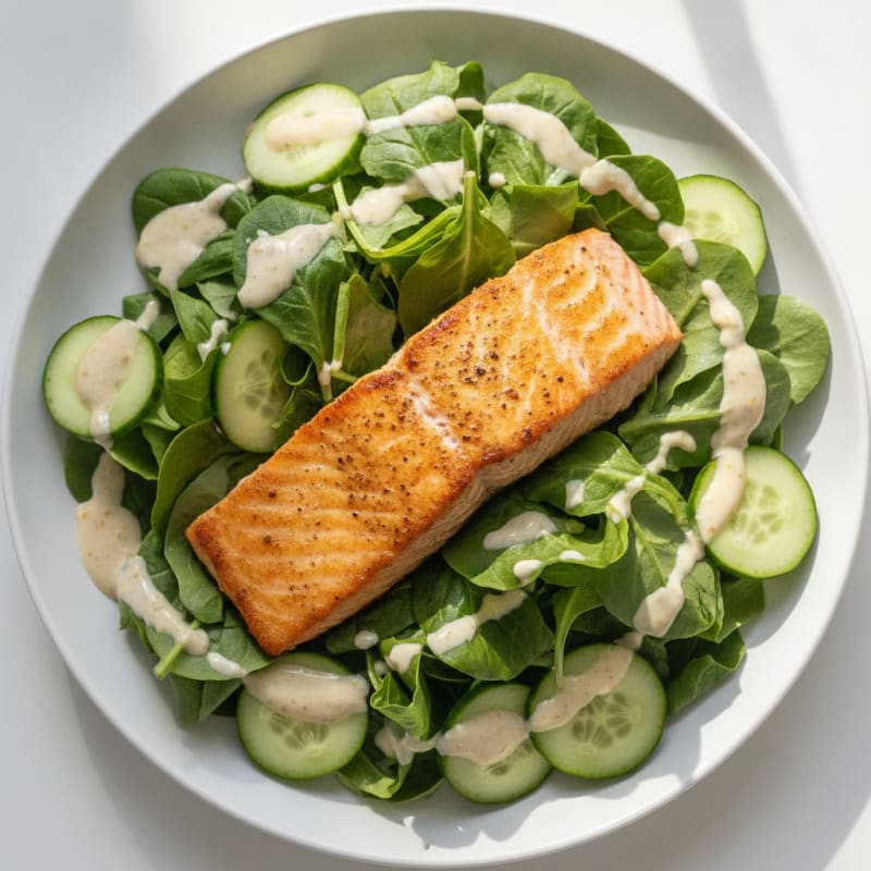Citrus-Garlic Salmon Salad with Leafy Greens
