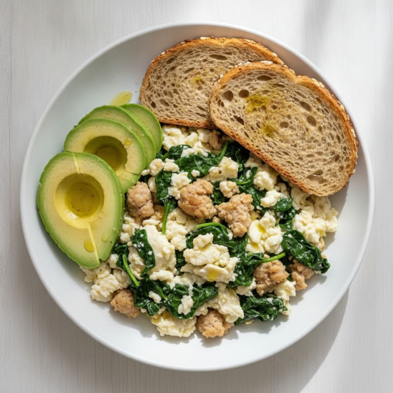 Egg White and Spinach Scramble with Turkey Sausage