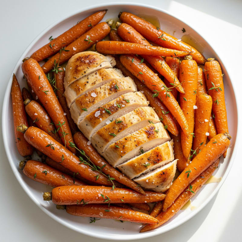 Caramelized Maple-Glazed Roasted Carrots with Chicken