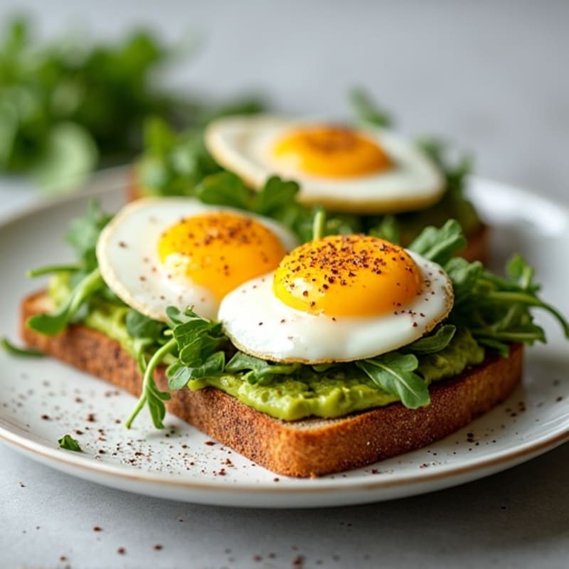 Creamy Avocado Toast with Jammy Eggs and Peppery Arugula