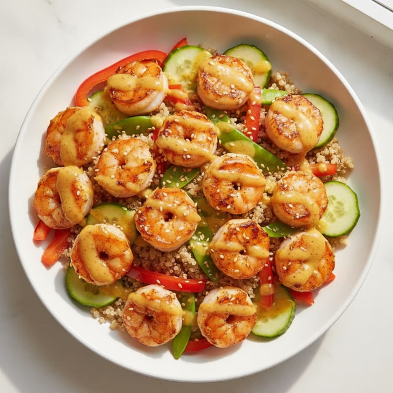 Seared Shrimp and Quinoa Bowl with Crunchy Vegetables
