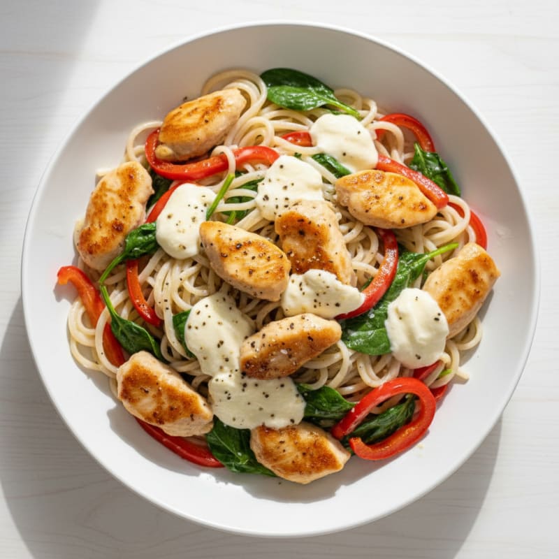 Creamy Mozzarella Rice Noodle Stir-Fry