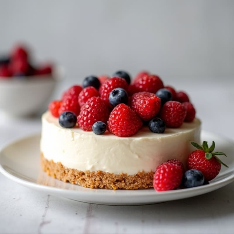 Greek Yogurt Protein Cheesecake with Mixed Berries