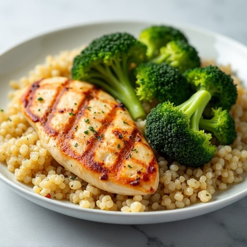 Grilled Chicken Breast with Quinoa and Steamed Broccoli