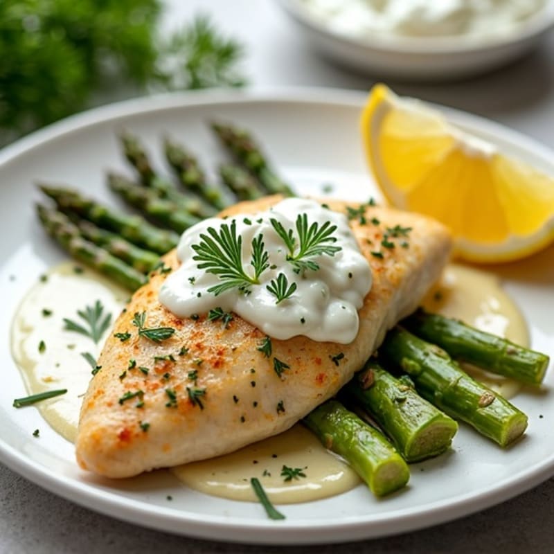 Creamy Lemon Herb Chicken with Roasted Asparagus