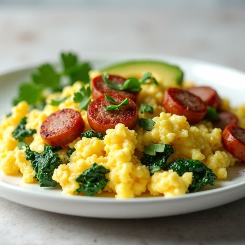 Scrambled Egg Whites with Spinach and Turkey Sausage